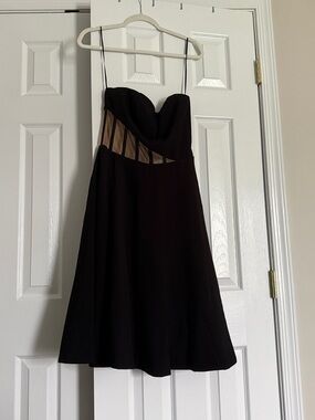 Dress the Population Black Strapless A-Line Dress with Sheer Nude Insets